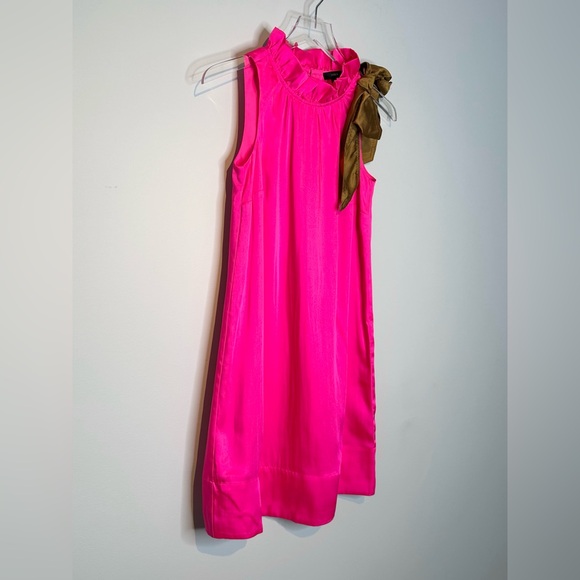 J. Crew Swingy Bow Neck Hot Pink Bronze Bow Dress Size XXS - Picture 5 of 14